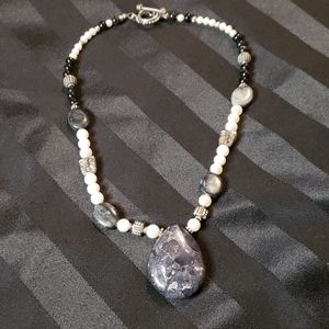 Black and white handmade beaded necklace
